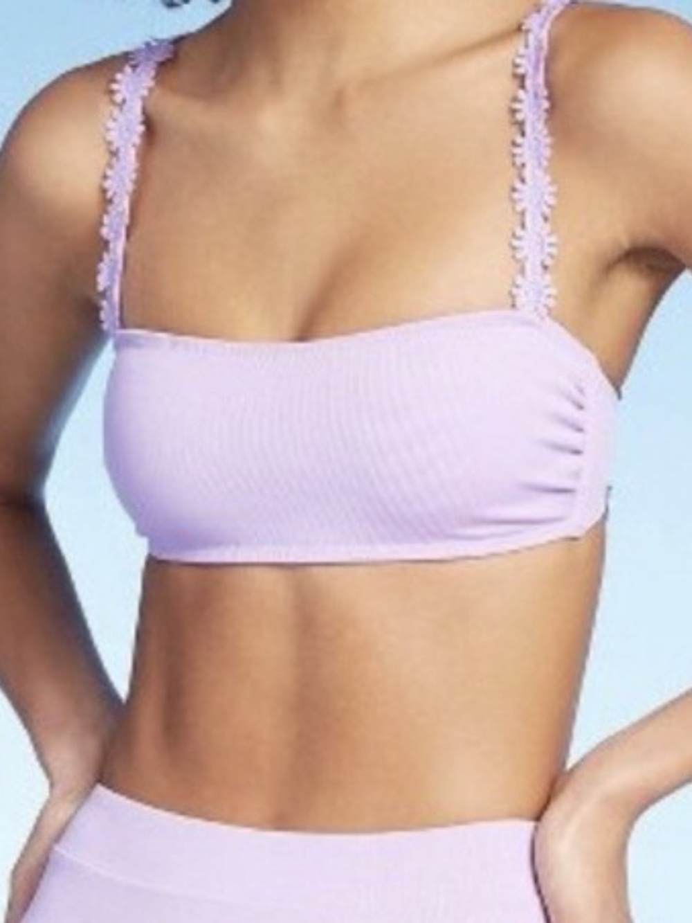 Xhilaration Bikini Top Bandeau Daisy Flower Straps Swim Top Lavender